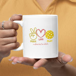Cool Groovy Peace Love Pickleball Custom  Coffee Mug<br><div class="desc">A cool pickleball mug that reads "Peace Love Play" with fun graphics. Easily add you custom text - Player name,  Tournament name,  etc. Makes an awesome holiday or birthday gift for your pickleball friend,  tournament partner,  coach or for anyone who is obsessed with this awesome sport.</div>