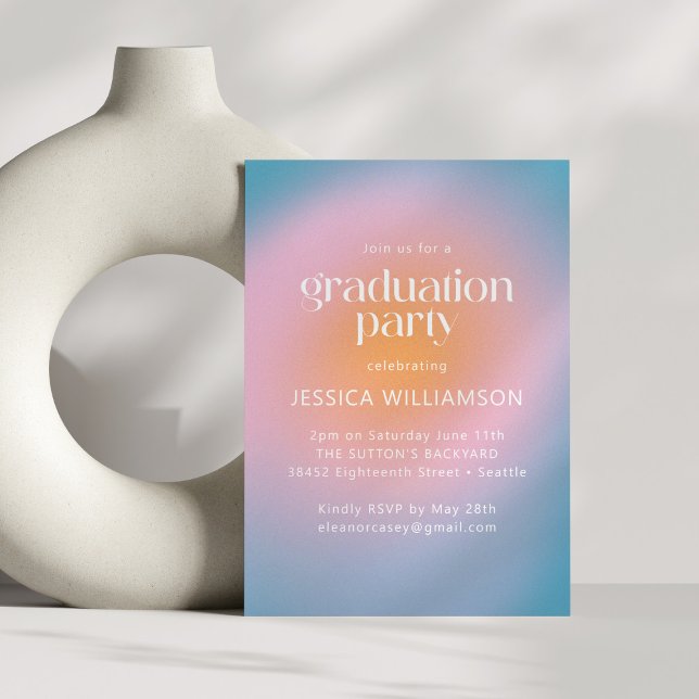 Cool Groovy Pink Turquoise Photo Graduation Party Invitation (Creator Uploaded)