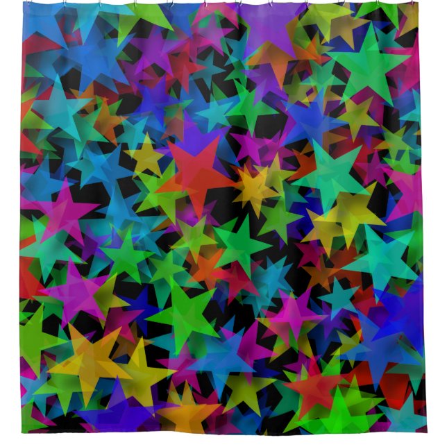 Cool Groovy Rainbow Stars Shower Curtain (Front)