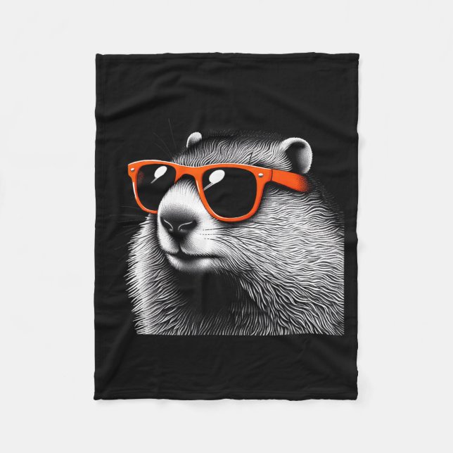 Cool Groundhog Wearing Sungles Graphic Art _3  Fleece Blanket (Front)