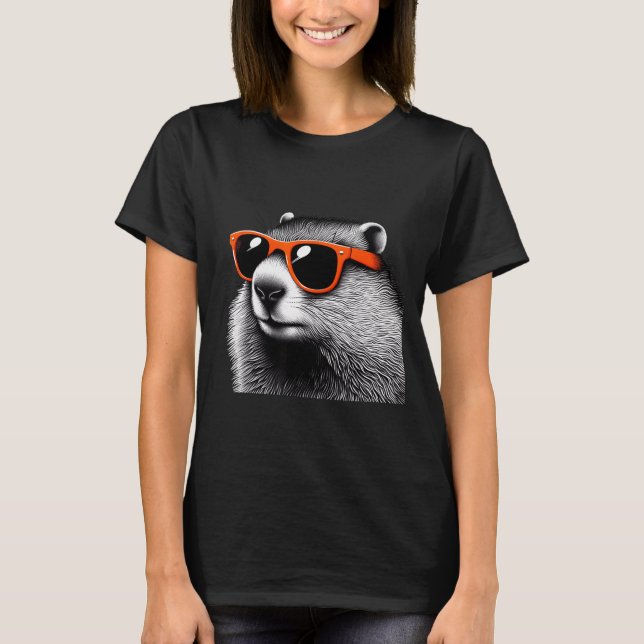 Cool Groundhog Wearing Sungles Graphic Art _3  T-Shirt (Front)