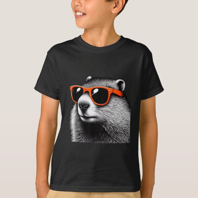 Cool Groundhog Wearing Sungles Graphic Art _3  T-Shirt (Front)
