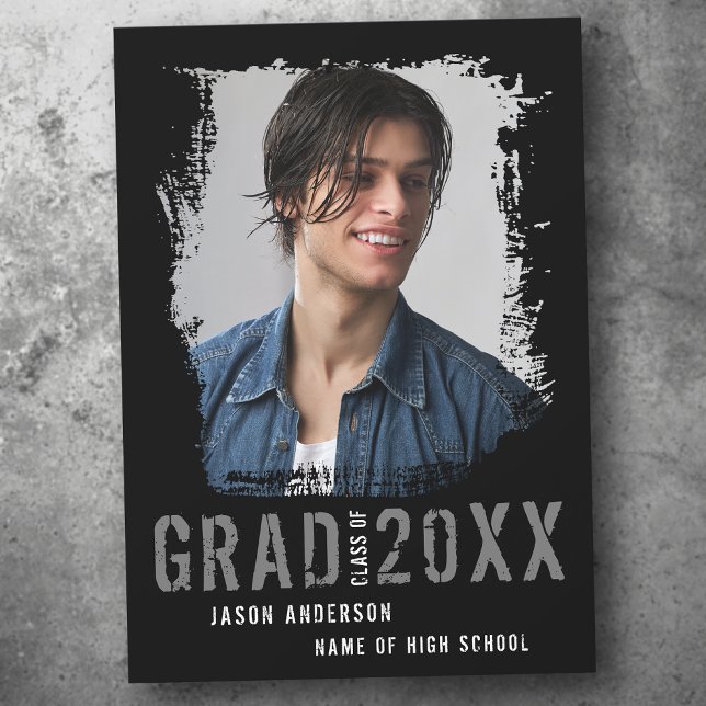 Cool Grunge Black 1 Photo Graduation Announcement (Creator Uploaded)