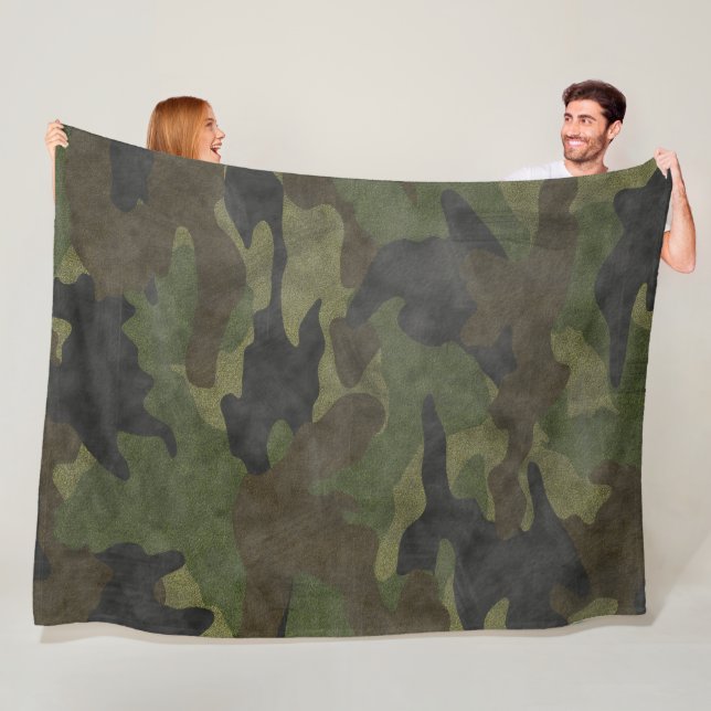 Cool Grunge Green Camo Custom Fleece Blankets (In Situ)