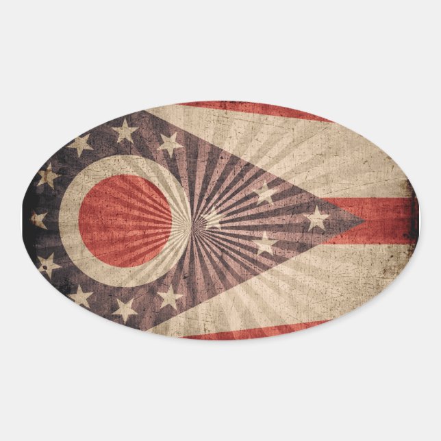 Cool Grunge Ohio Flag Oval Sticker (Front)
