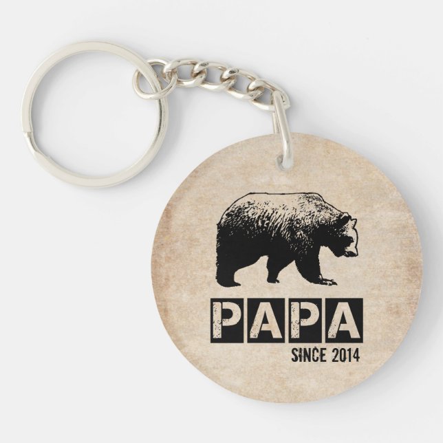 Cool Grunge Papa Since Custom Year Bear Key Ring (Front)