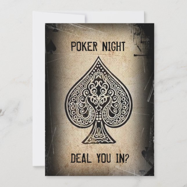 Cool Grunge Retro Poker Ace Of Spades Party Invite (Front)