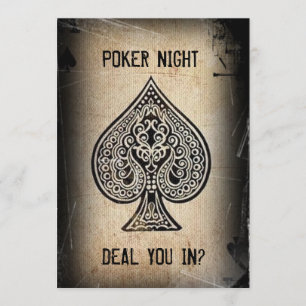 Cool Grunge Retro Poker Ace Of Spades Party Invite