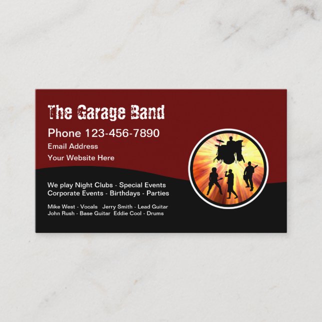 Cool Grunge Rock And Roll Garage Band Business Card (Front)