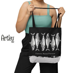 Cool Grunge Sardine Art Fish Drawings Phrase Name Tote Bag