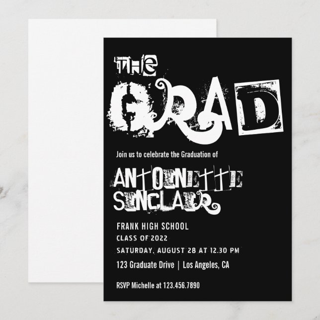Cool Grunge Typography Graduation Party Invitation (Front/Back)