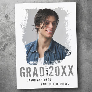 Cool Grunge White 1 Photo Graduation Announcement