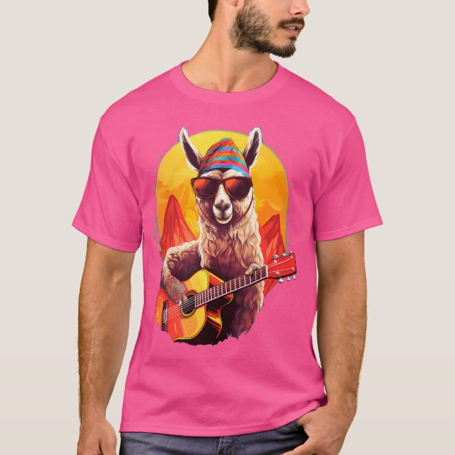 Cool Guitar Llama For Alpaca And Acoustic Guitar L T-Shirt (Front)