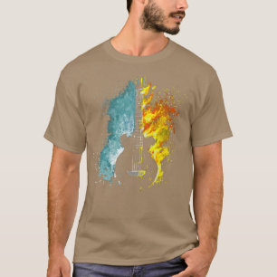 Cool Guitar Tee With Blue and Yellow Flames Guitar