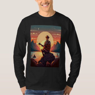 Cool Guitarist Father Dad Playing Guitar In Sunset T-Shirt