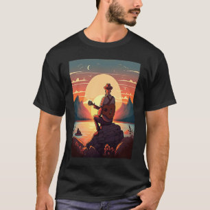 Cool Guitarist Father Dad Playing Guitar In Sunset T-Shirt