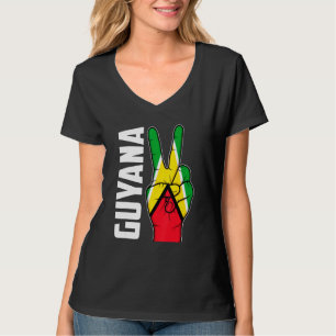 Cool Guyana Flag Victory Two Fingers Patriotic T-Shirt