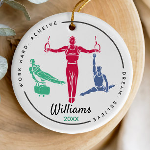 Cool gymnastics player personalised keepsake ceramic tree decoration