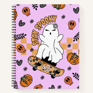 Cool Halloween Ghost on Skateboard Orange Notebook