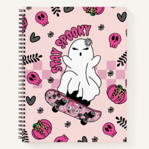 Cool Halloween Ghost on Skateboard Pink Notebook