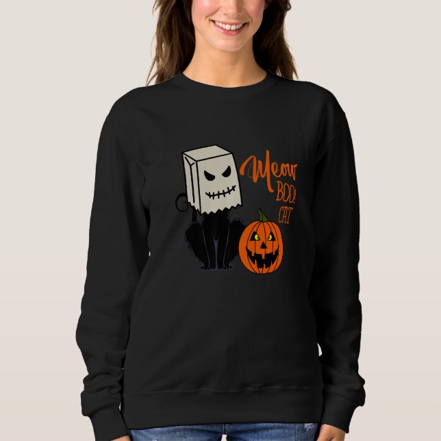 Cool Halloween Meow Boo Boo Cat Illustration Graph Sweatshirt (Front)