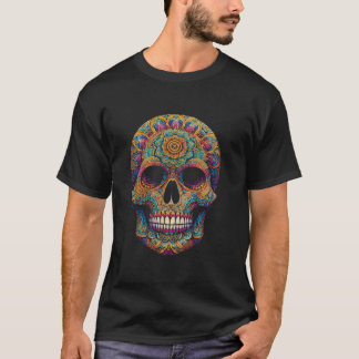 Cool Halloween Skull In Mandala Art Style Hallowee T-Shirt
