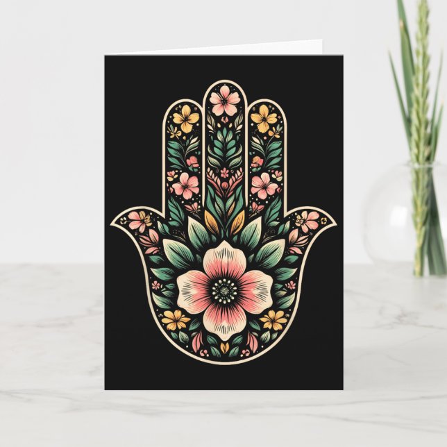 Cool Hamsa Khamsa Symbol In Floral Art Style Chris Card (Front)