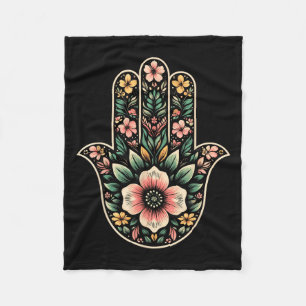 Cool Hamsa Khamsa Symbol In Floral Art Style Chris Fleece Blanket