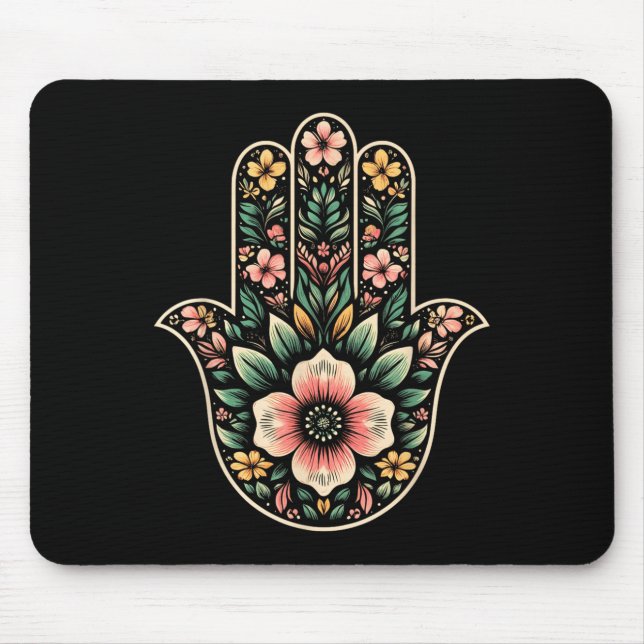 Cool Hamsa Khamsa Symbol In Floral Art Style Chris Mouse Pad (Front)
