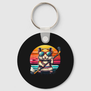 Cool Hamster Field Hockey Player Team Key Ring