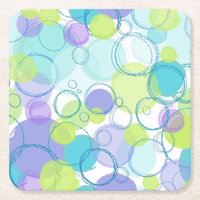 Cool Hand Drawn Pastel Circles and Bubbles Square Paper Coaster (Front)
