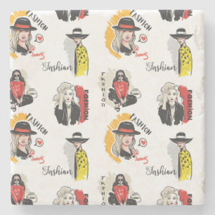 Cool Hand Drawn Sketches of Women's Fashion Stone Coaster