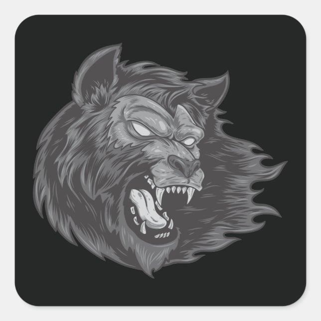 Cool Hand Drawn Ware Wolf Head Illustration Square Sticker (Front)
