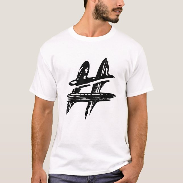Cool Hand Painted Hashtag Symbol T-Shirt (Front)