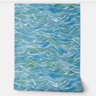 Cool hand painted watercolor nautical Blue ocean Wallpaper