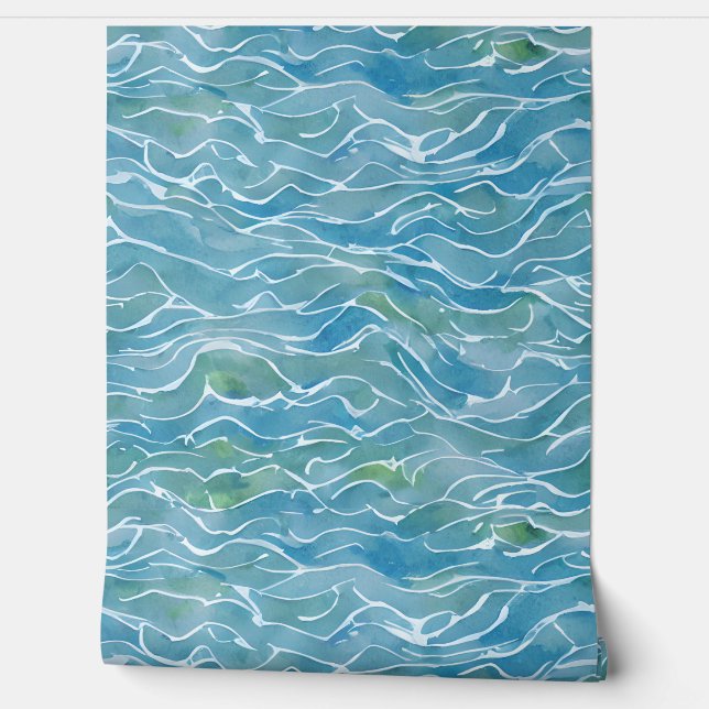 Cool hand painted watercolor nautical Blue ocean Wallpaper (Unrolling)