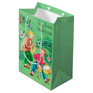 Cool Happy Birthday young fellow retro vintage Medium Gift Bag