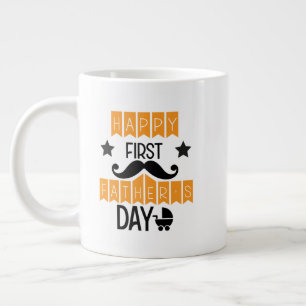 Cool Happy first Father's Day word art  Large Coffee Mug