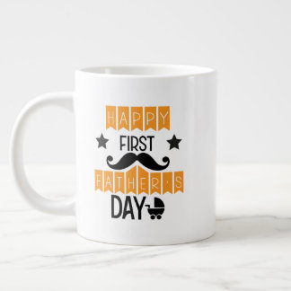 Cool Happy first Father's Day word art  Large Coffee Mug
