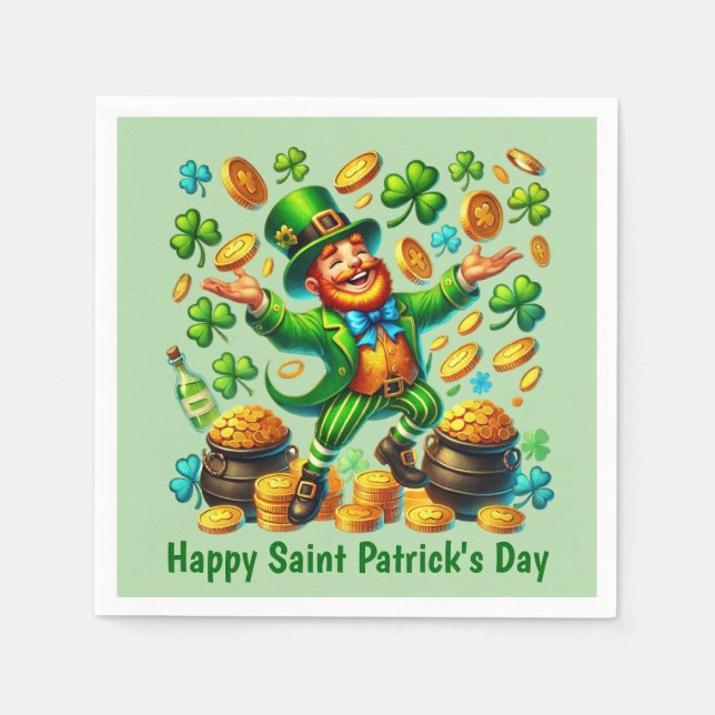 Cool Happy Saint Patrick's Day Leprechaun  Napkin (Front)