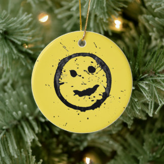Cool Happy Smiling face yellow Ceramic Tree Decoration