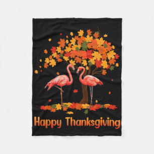 Cool Happy Thanksgiving Fall Flamingo Lover Fleece Blanket