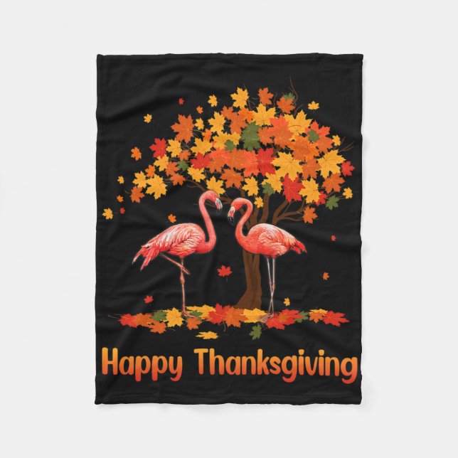 Cool Happy Thanksgiving Fall Flamingo Lover  Fleece Blanket (Front)