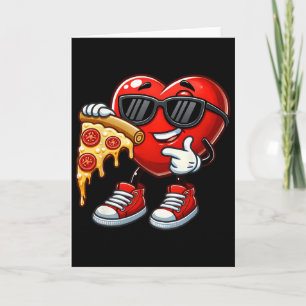 Cool Heart Eating Pizza Valentine Funny Kids Febru Card
