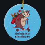 Cool Hedgehog Christmas Snowy Winter Holiday Ceramic Tree Decoration<br><div class="desc">Cute cartoon animal ornament for kids and children. Perfect for first Christmas celebration with family. You can customise the text for any occasion.</div>