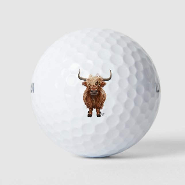 Cool Highland Cow Art Pack of Golf Balls (Front)