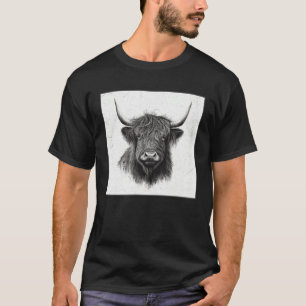 Cool Highland Cow Illustration Black Horn Women Me T-Shirt