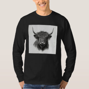 Cool Highland Cow Illustration Black Horn Women Me T-Shirt