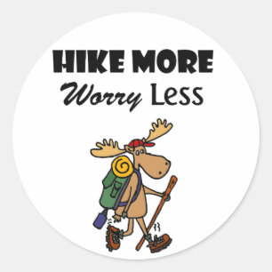 Cool Hike More Worry Less Moose Hiking Cartoon Classic Round Sticker