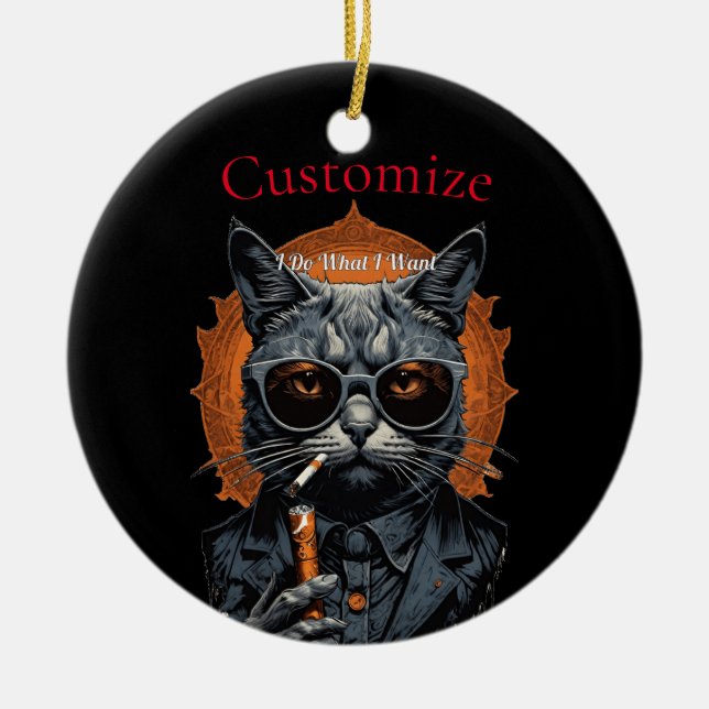 Cool Hip Cat Thunder_Cove Ceramic Tree Decoration (Front)